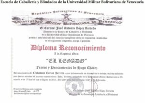 Frases y Pensamientos de Hugo Chávez, “El Legado” recibió diploma de reconocimiento de la Escuela de Caballería y Blindados de la UMBV