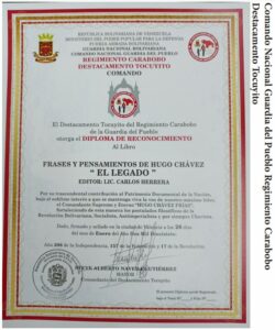 Libro de Chávez “Frases y Pensamientos” recibió condecoración del Destacamento Tocuyito de la Guardia del Pueblo