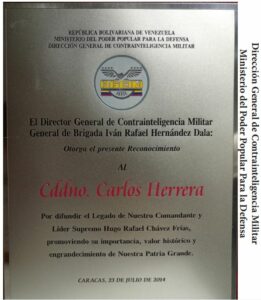 Libro de Chávez “Frases y Pensamiento” recibió reconocimiento Dirección General de Contrainteligencia Militar (DGCIM)