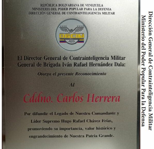 Libro de Chávez “Frases y Pensamiento” recibió reconocimiento Dirección General de Contrainteligencia Militar (DGCIM)