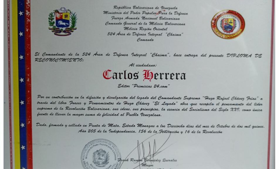 Libro de Chávez “Frases y Pensamientos” fue elogiado por la 524 Área de Defensa Integral “Chaima”