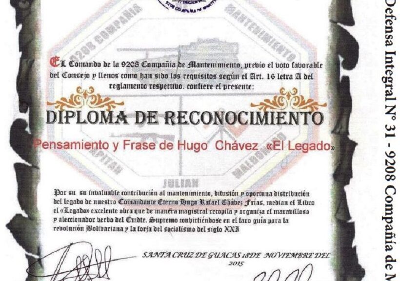 Frases y Pensamientos “El Legado” fue condecorado por la 9208 Compañía de Mantenimiento del Ejército Bolivariano