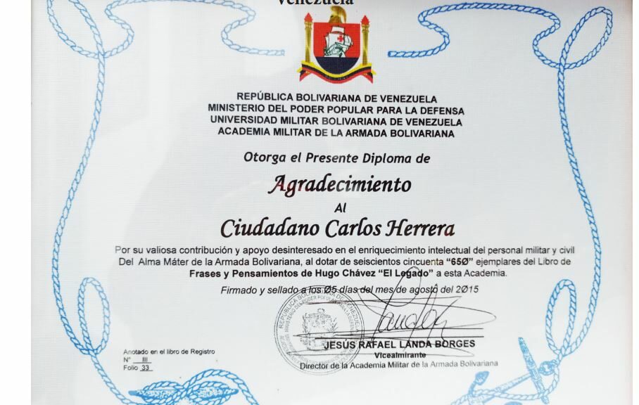 Frases y Pensamientos “El Legado” recibió agradecimiento de la Academia Militar de la Armada Bolivariana
