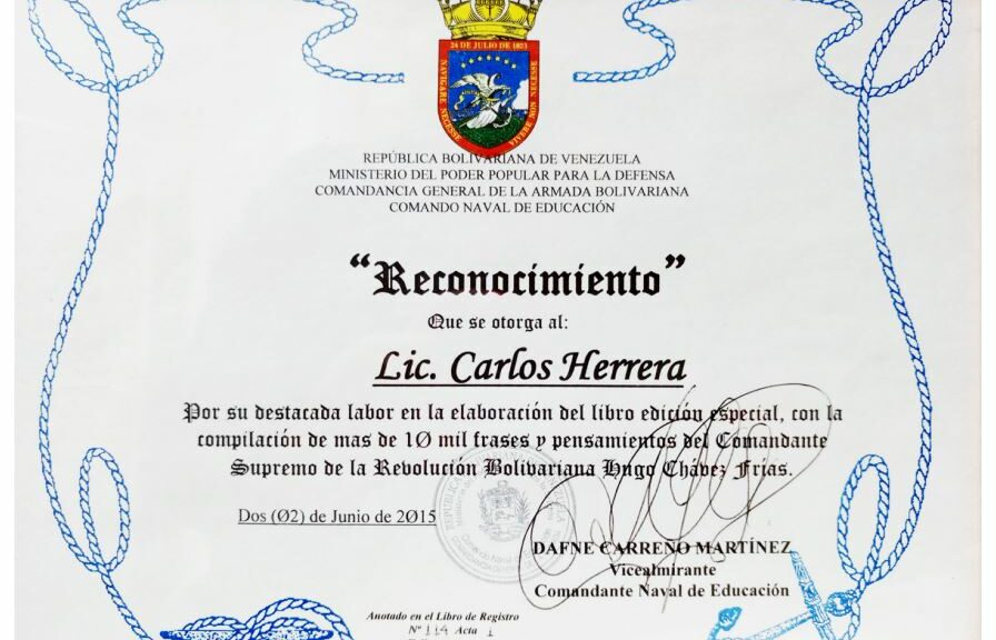 Libro de Chávez Frases y Pensamientos “El Legado” fue distinguido por el Comando Naval de Educación