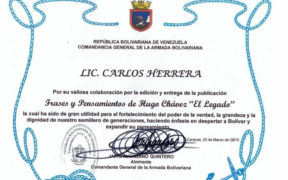 Comandancia General de la Armada Bolivariana reconoció la excelsa obra compilatoria Frases y Pensamientos “El Legado”