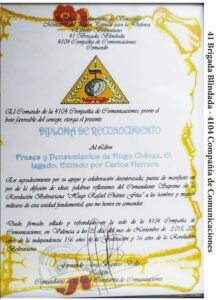 Libro de Chávez Frase y Pensamientos “El Legado” recibió reconocimiento de la 4104 Compañía de Comunicaciones del Ejército Bolivariano