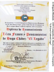 Libro de Chávez Frases y Pensamientos “El Legado” recibió reconocimiento de Honor al Mérito de la 4103 Compañía de Abastecimiento y Transporte