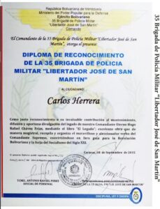Frases y Pensamientos de Hugo Chávez, “El Legado” recibió reconocimiento de la 35 Brigada de Policía Militar “Libertador José de San Martín”