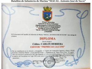 Frase y Pensamientos “El Legado” recibió diploma de reconocimiento del Batallón de Infantería de Marina “Mariscal Antonio José de Sucre”