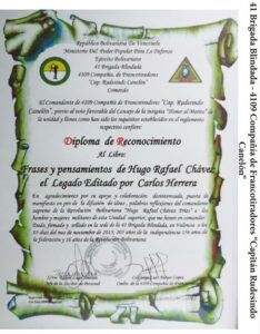 Libro de Chávez Frases y Pensamientos “El Legado” recibió reconocimiento de la 4109 Compañía de Francotiradores “Capitán Rudesindo Canelón”