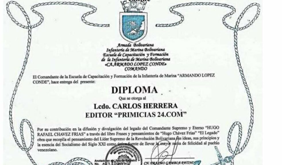 Libro de Chávez Frases y Pensamientos “El Legado” recibió reconocimiento de la Escuela de Capacitación y Formación de la Infantería de Marina Bolivariana