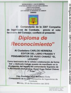 Libro de Chávez Frases y Pensamientos “El Legado” recibió reconocimiento de la 2207 Compañía de Ingenieros de Combate
