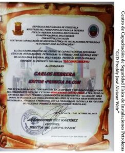 Frases y Pensamientos “El Legado” recibió un reconocimiento del Centro de Capacitación de Seguridad Física de Instalaciones Petroleras