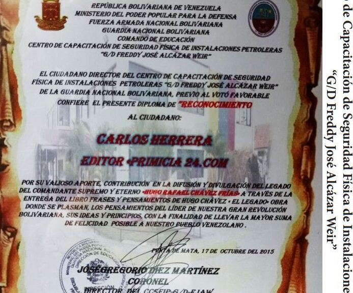 Frases y Pensamientos “El Legado” recibió un reconocimiento del Centro de Capacitación de Seguridad Física de Instalaciones Petroleras