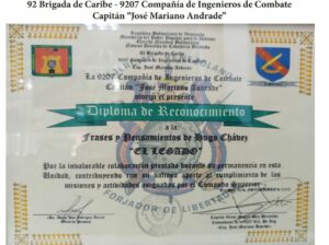 Libro de Chávez Frases y Pensamientos “El Legado” recibió reconocimiento de la 9202 Compañía de Ingenieros de Combate “Capitán José Mariano Andrade”