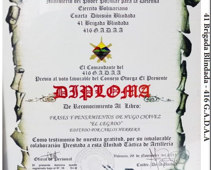 Grupo de Artillería de Defensa Antiaérea reconoció el libro de Chávez Frases y Pensamientos “El Legado”