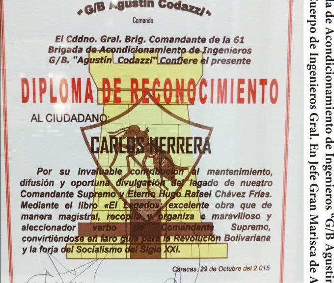 Libro de Chávez Frases y Pensamientos “El Legado” recibió reconocimiento de la 61 Brigada de Acondicionamiento de Ingenieros “GB Agustin Codazzi”