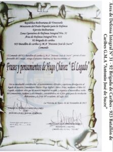 Libro de Chávez Frases y Pensamientos “El Legado” recibió reconocimiento del 923 Batallón de Caribes G.M.A “Antonio José de Sucre”