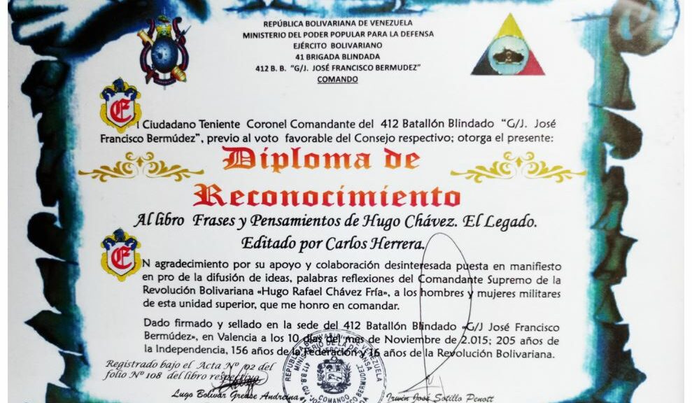 Frases y pensamientos “El Legado” recibió reconocimiento del 412 Batallón Blindado “G/J José Francisco Bermúdez”