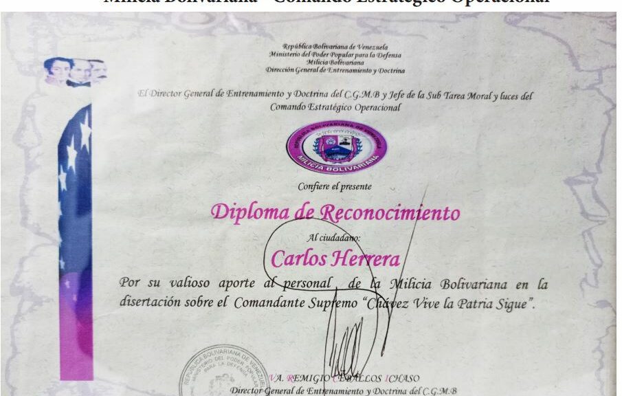 Dirección General de Entrenamiento y Doctrina del Cuartel General de la Milicia Bolivariana reconoció el libro Frases y Pensamientos “El Legado”