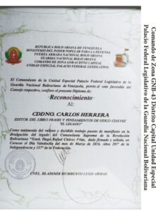 Libro Frases y Pensamientos “El Legado” recibió reconocimiento de la Unidad Especial del Palacio Federal Legislativo de la GNB