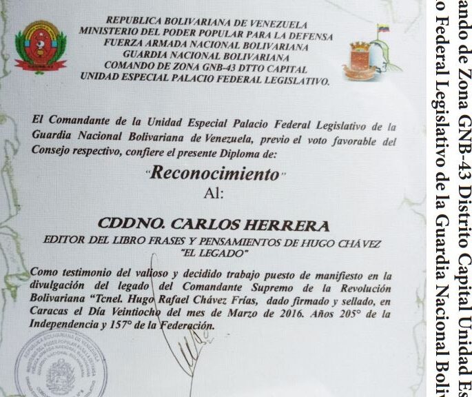 Libro Frases y Pensamientos “El Legado” recibió reconocimiento de la Unidad Especial del Palacio Federal Legislativo de la GNB