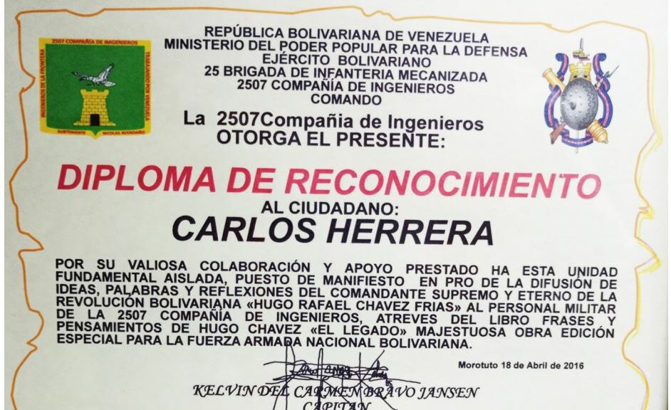 Libro de Chávez Frases y Pensamientos “El Legado” recibió reconocimiento de la 2507 Compañía de Ingenieros del Ejército Bolivariano