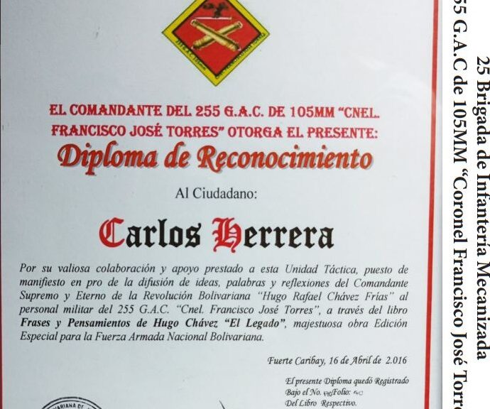 Frases y Pensamientos “El Legado” recibió reconocimiento del 255 Grupo de Artillería de Campaña de 105MM “Coronel Francisco José Torres”