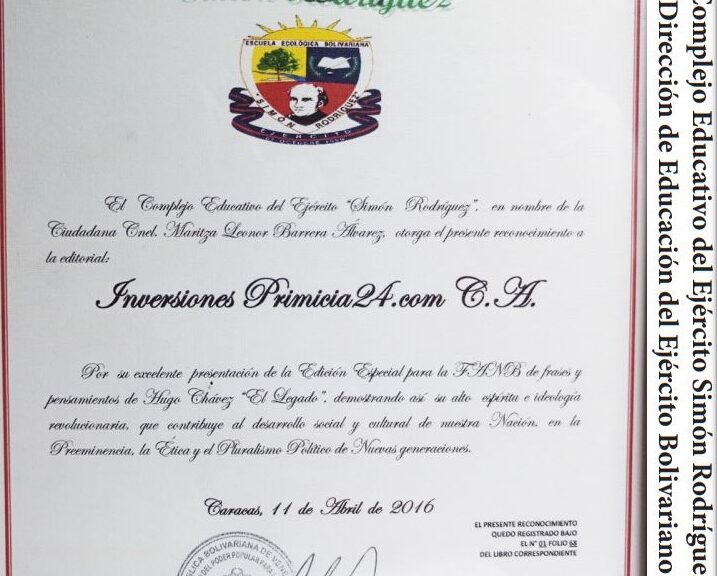 Libro Frases y Pensamientos “El Legado” recibió reconocimiento del Complejo Educativo Simón Rodríguez del Ejército Bolivariano