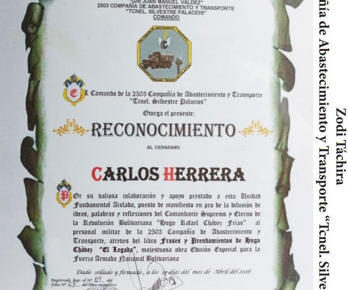 Libro de Chávez Frases y Pensamientos “El Legado” recibió reconocimiento 2503 Compañía de Abastecimiento y Transporte “Tcnel. Silvestre Palacios”
