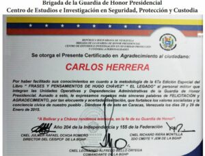 Libro de Chávez Frases y Pensamientos “El Legado” recibió reconocimiento del Centro de Estudios e Investigación en Seguridad, Protección y Custodia de la Brigada de la Guardia de Honor Presidencial