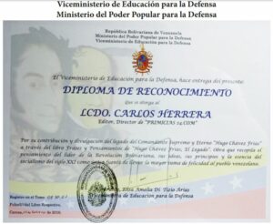Libro de Chávez Frases y Pensamientos “El Legado” recibió reconocimiento del Viceministerio de Educación para la Defensa