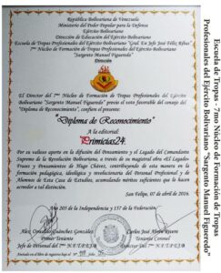 Libro de Chávez Frases y Pensamientos “El Legado” recibió reconocimiento del 7mo Núcleo de Formación de Tropas Profesionales del Ejército Bolivariano