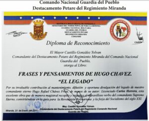 Libro de Chávez Frases y Pensamientos “El Legado” recibió reconocimiento Destacamento Petare del Regimiento Miranda de la Guardia del Pueblo