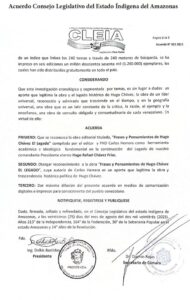 Libro de Chávez Frases y Pensamientos “El Legado” recibió reconocimiento del Consejo Legislativo de Amazonas