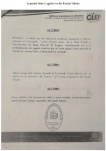 Libro de Chávez Frases y Pensamientos “El Legado” recibió reconocimiento del Consejo Legislativo de Falcón