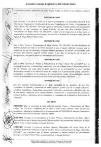 Libro de Chávez Frases y Pensamientos “El Legado” recibió reconocimiento del Consejo Legislativo de Sucre