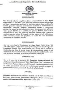 Libro de Chávez Frases y Pensamientos “El Legado” recibió reconocimiento del Consejo Legislativo de Táchira