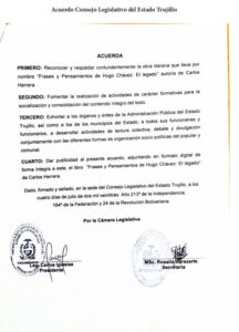 Libro de Chávez Frases y Pensamientos “El Legado” recibió reconocimiento del Consejo Legislativo de Trujillo