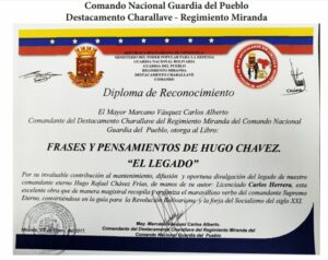 Libro de Chávez Frases y Pensamientos “El Legado” recibió reconocimiento del Destacamento Charallave de la Guardia del Pueblo