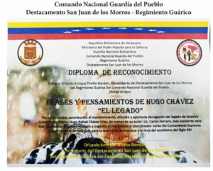 Libro de Chávez Frases y Pensamientos “El Legado” recibió reconocimiento del Destacamento San Juan de los Morros de la Guardia del Pueblo