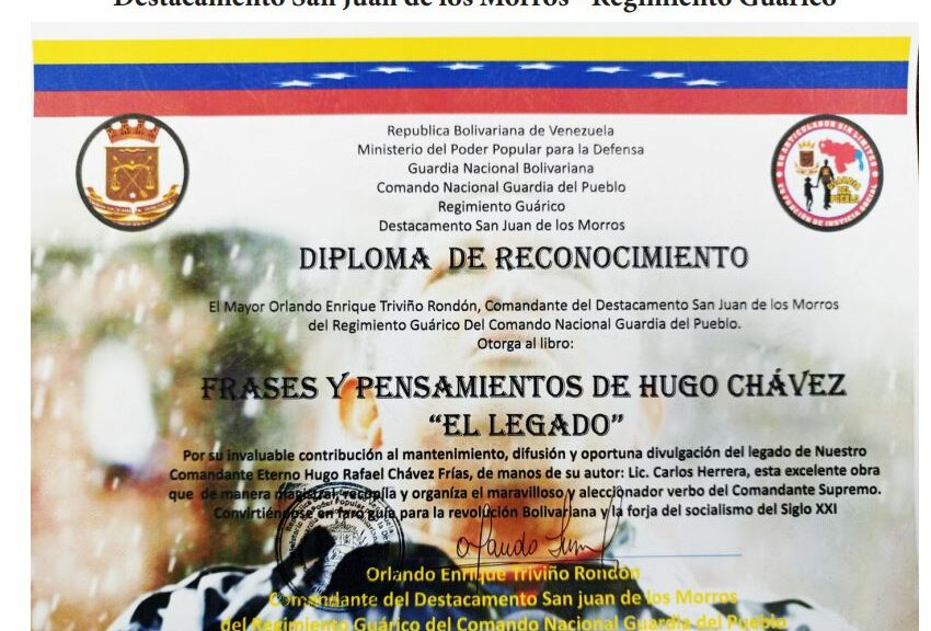 Libro de Chávez Frases y Pensamientos “El Legado” recibió reconocimiento del Destacamento San Juan de los Morros de la Guardia del Pueblo