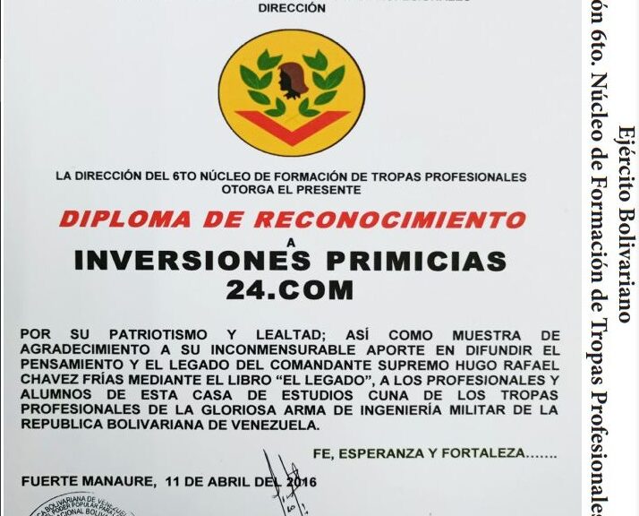 Libro de Chávez Frases y Pensamientos “El Legado” recibió reconocimiento del 6to Núcleo de Formación de Tropas Profesionales del Ejército Bolivariano
