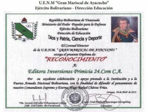 Libro de Chávez Frases y Pensamientos “El Legado” recibió reconocimiento de la U.E.N.M. “Gran Mariscal de Ayacucho”