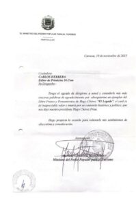 Libro de Chávez Frases y Pensamientos “El Legado” recibió reconocimiento del Ministerio del Poder Popular para el Turismo