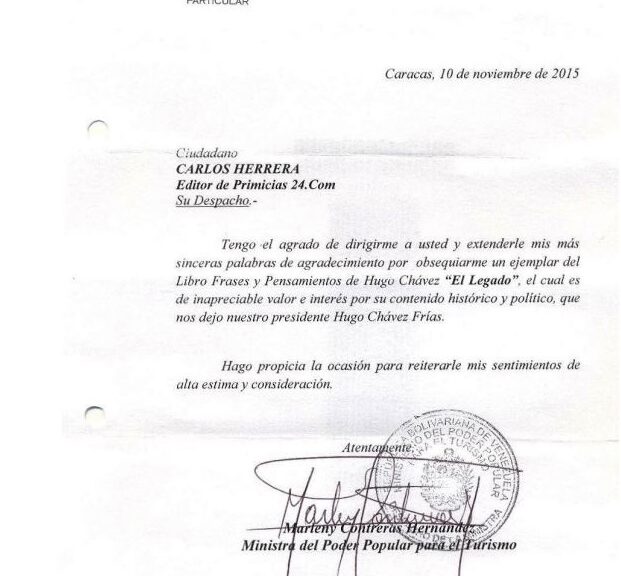 Libro de Chávez Frases y Pensamientos “El Legado” recibió reconocimiento del Ministerio del Poder Popular para el Turismo