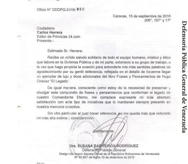 Libro de Chávez Frases y Pensamientos “El Legado” recibió reconocimiento de la Defensoría Pública General de Venezuela