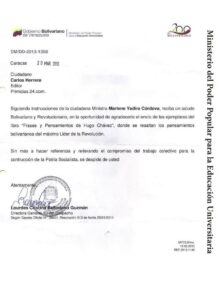 Libro de Chávez Frases y Pensamientos “El Legado” recibió reconocimiento del Ministerio del Poder Popular para la Educación Universitaria