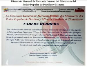 Libro de Chávez Frases y Pensamientos “El Legado” recibió reconocimiento de la Dirección General de Mercado Interno del Ministerio del Poder Popular de Petróleo y Minería