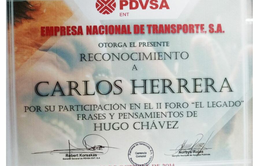Libro de Chávez Frases y Pensamientos “El Legado” recibió reconocimiento de la Empresa Nacional de Transporte de Pdvsa